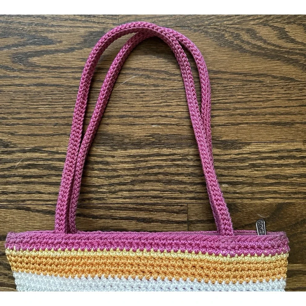 The Sak Indio Rainbow Stripe Crochet Purse Small Boho Retro Pink Y2K Bag